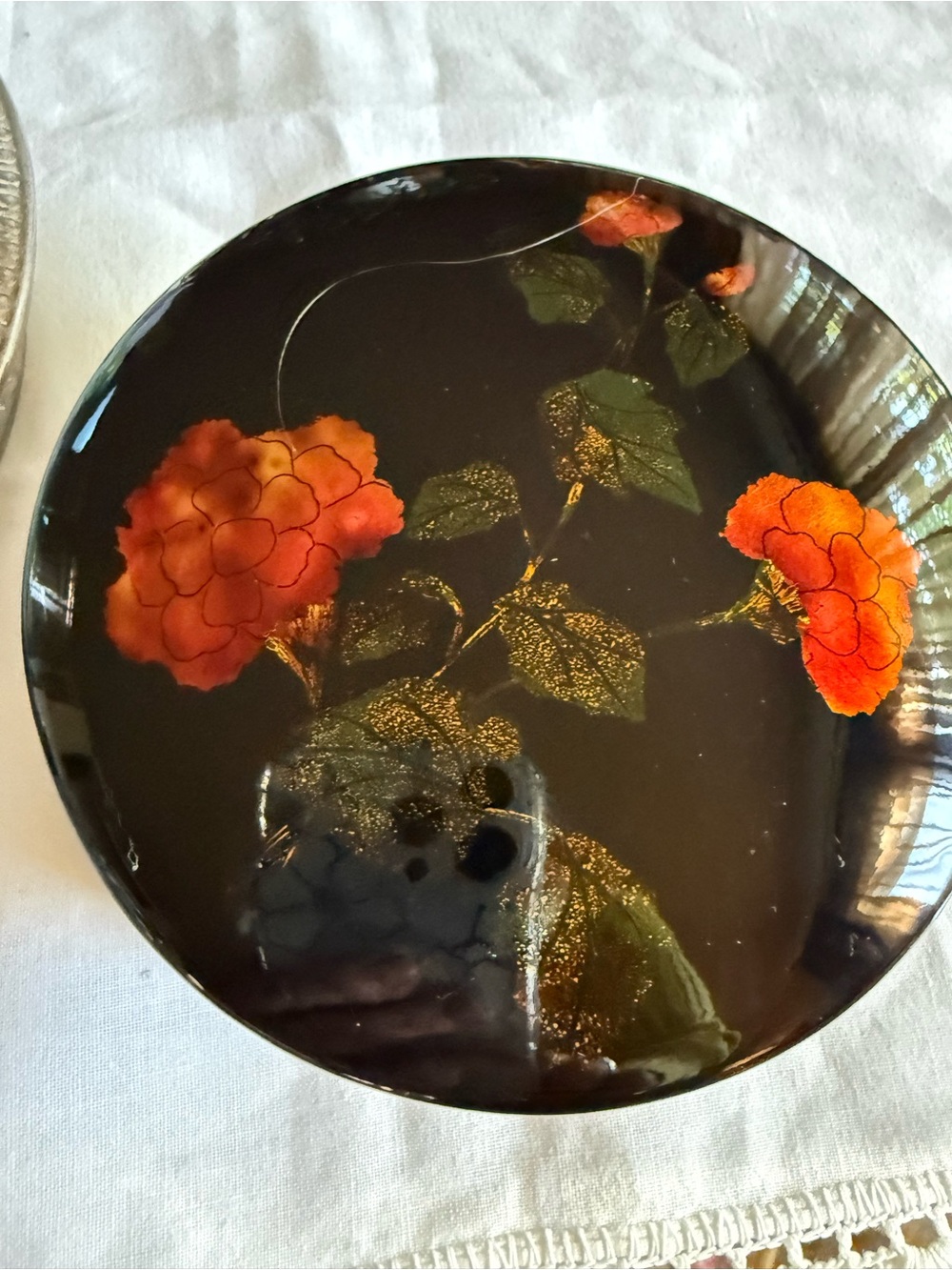 Vintage Japanese Lacquer Black Floral Jewelry Box - Picture 2 of 8